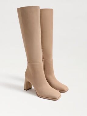 NIB SAM EDELMAN Issabel Cream Suede Heeled Knee High Boots